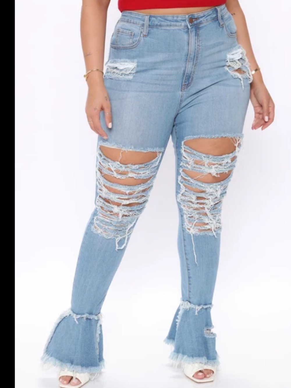 Plus Size Light Blue Distressed Flare Jeans